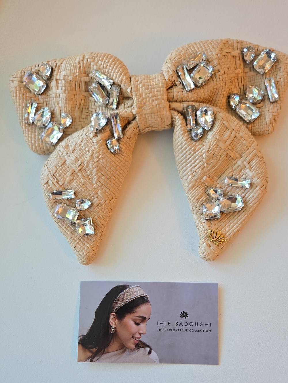 Lele Sadoughi "Libby Candy Crystal" Raffia Bow Hair Clip